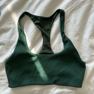 Women's Green Ribbed Sports Bra